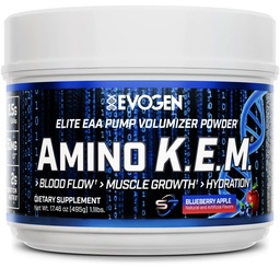 Evogen Amino K.E.M. - EAA & BCAA Pulverpumpe Volumizer | BCAAs Aminosäuren Supplement für Blutfluss, Muskelwachstum, & Hydration | Blueberry Apple | 30 Portionen
