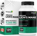 Renew Actives Premium Bio Lion's Mane Mushroom 1100MG pro 2 Kapseln - Unterstützt Gehirnfunktion, Gedächtnis, Fokus, Stress Relief & Immune Gesundheit, Non-GMO, Vegan - Made in Canada - 120 Kapseln