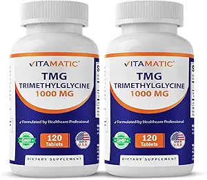 Vitamatic TMG Supplements 1000mg - Trimethylglycin - Betaine Anhydrous - 120 Tabletten - 120 Portionen - Non-GMO & Glutenfrei (2 Flaschen)