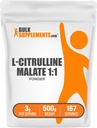 BulkSupplements.com L-Citrulline Malat 1:1 Pulver - Citrulline Pulver, Aminosäureergänzung - Unflavored & Glutenfrei - 3g pro Portionen, 500g (1.1 lbs) (Pack von 1)