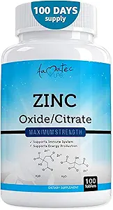 Aamatec Life Zinc Supplement 50 mg - Oxide/Citrate for Immune Support and Metabolism Support - Vegan Zinc 50mg Supports Heart and Eye Health - 100 Tables for Men and Women
