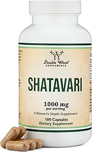 Bio Shatavari Kapseln - 1000mg Bio Shatavari Pulver pro Portion (180 Kapseln, 90 Tage Versorgung) für Hormon Balance und Prolactin Produktion (Non-GMO, Glutenfrei, Vegan Safe) von Double Wood