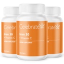 Celebrate Vitamine Eisenergänzung mit Vitamin C - 30mg Eisen, 60mg Vitamin C, Bariatric Vitamine für WLS-Patienten, Vertical Sleeve & Magen Bypass Chirurgie – 90 Kapseln