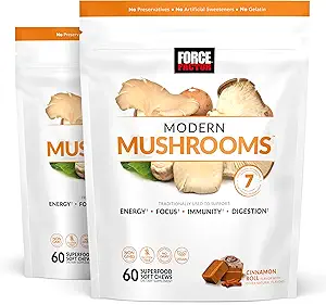 Kraftfaktor Moderne Pilze Weiche Chews, Pilzergänzung mit Lions Mane, Türkei Tail, & Cordyceps zu unterstützen Energie, Immunität, & Digestion, Cinnamon Roll, 120 Soft Chews, 2-Pack