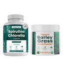 Teaveli Spirulina und Chlorella Kapseln und orgaic Gerste Grassaft Pulver Bundle