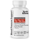 Jugend & Tonic Natürliche Blutdruck-Ergänzung w/Hawthorn Hibiscus & High Potency Diuretic Kräuter & Vitamine für Wasserretention | 30 BP Kapseln, um eine gute Gesundheit zu erhalten | Frauen & Männer
