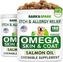 BARK&SPARK Omega 3 für Hunde - 360 Fish Oil Treats for Dog Shedding, Skin Allergy, Itch Relief, Hot Spots Behandlung - Joint Health - Skin and Coat Supplement - EPA & DHA Fatty Acids - Lachsöl
