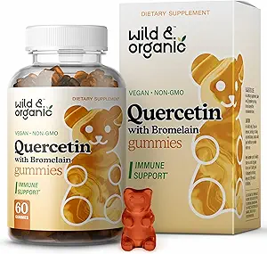 Wild & Organic Quercetin mit Bromelain Gummies 800mg - Vegan Bromelain Supplement für Lung Detox und Immununterstützung - 60 Non-GMO Quercetin Gummies
