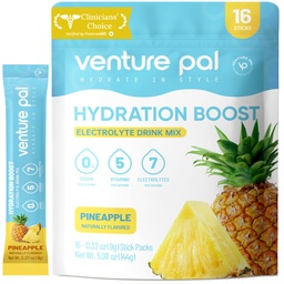 Venture Pal Sugar Free Electrolyte Powder Packets - Liquid Daily IV Drink Mix for Rapid Hydration & Party Recovery | 5 Vitamine & 7 Elektrolyte| Keto Friendly | Non-GMO | Certified Vegan | 16 Sticks