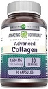Erstaunliche Formeln Advanced Collagen Supplement | Collagen Type I, II & III mit Vitamin C & Hyaluronic | 1600 Mg pro Servierung | 90 Kapseln | Non-GMO | Gluten-Free | Made in USA