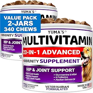 2-Pack Hund Multivitamin Kaubar mit Glucosamin - Hunde Vitamine und Ergänzungen - Senior & Welpen Multivitamin für Hunde - Hip & Joint Support - Immune Health, Haut, Herz, Verdauung, Probiotika