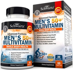 Einmal täglich Multivitamin für Männer ab 50 Jahren - Nahrungsergänzungsmittel für die Herzgesundheit - mit Zink, A, B, C, D3, E-Vitaminen - für die Gedächtnis- und Gehirngesundheit - Entwickelt für die Ganzkörpergesundheit - 60 Zählungen