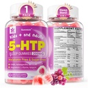 5HTP-Gummien für Erwachsene & Kinder 8+, Melatonin freie Gummie mit Magnesium Glycinat, GABA, L-Glycine, Ashwagandha, Vitamin B6 für leckere Zzzs, Gehirn & Muskelentspannung, 0 Sugar 60 Count (Pack von 1)