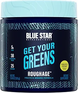 Blue Star Nutraceuticals ROUGHAGE - 38 Früchte & Grüne Superfood Pulver | Keine künstlichen Aromen oder Süßungsmittel | Erstaunlicher Geschmack (Pineapple Coconut)
