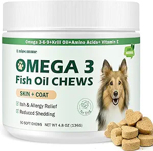 Dog Allergy Relief Chews - Omega 3 Fish Oil Skin and Coat Supplement - Dog Itching & Ears Relief - Reduzierte Shedding, Saisonale Allergien Trockene Haut jucken Schmerzen Hot Spots Behandlung