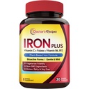 Doctor's Recipes Iron Supplement für Damen - Sanftes Eisenbisglycinat mit Vitamin C, B6, Folate & B12 - Non-Constipating & Stomach Friendly Iron Pills for Blood & Energy Support, 30 Vegan Caps