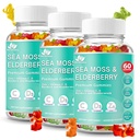 BIO VITALICA Sea Moss Gummis Elderberry BioVitalica - Vitamin C D + Zink - Irish Seamoss Vegan Gummy mit Sea Moss Gel & Powder für Immunität, Detox - für Erwachsene und Kinder (3Packs)