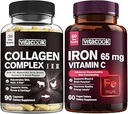 Collagen Peptide und Eisen Bundle, 2025 MG Collagen, Zero Sugar, 65 MG Elemental Iron, Carbonyl Iron mit Vitamin C, Gentle on The Stomach
