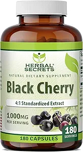Herbal Secrets Black Cherry 4:1 Extract | 1000 mg Supplement | 180 Capsules | Non-GMO | Gluten Free | Made in USA