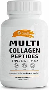 SIRUNES Multi Collagen Peptide Kapseln - Non-GMO & Gluten Free Typ I, II, III, V, X Hydrolyzed Collagen Ergänzungen mit Vitamin C - Unterstützt gesundes Haar, Haut, Nägel, & Gelenke - 100 Kapseln