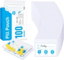 ZIKEE Pillentaschen für Reisen, wiederverwendbare Pillentaschen BPA Free 2.75" x 3.54", Tagesmedizin Taschen mit XL Kapazität für 24 Fischöle, Vitamin Organizer mit anpassbarem Schreibbereich (100 Zähler)