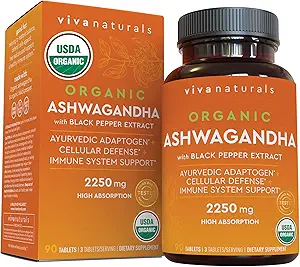 Organic Ashwagandha Supplement mit schwarzem Pfeffer - Enthält 2250 mg Ashwagandha Root Powder & Organic Black Pepper for Superior Absorption (90 Tabletten), Antioxidans & Immununterstützung