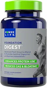 POWERLIFE Foundation Digest Advanced Plant Enzyme Blend zur Förderung der optimalen Verdauung und Nährstoffaufnahme, 60 Zähler