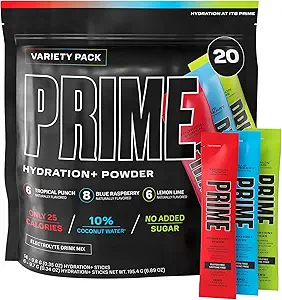 PRIME HYDRATION+ Sticks VARIETY PACK | Hydration Pulver Single Serve | Elektrolyt Pulver auf dem Go | Low Zucker | Caffeine-Free | Vegan | 20 Sticks