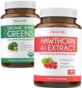 Super Greens & Hawthorn Extrakt (3-Monat-Versorgung) Super Berry Blend Bundle aus Bio Super Greends Pulver - Komplette Superfood & Hawthorn Berry 4:1 Extrakt - High Strength Extract (180 Kapseln)