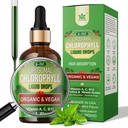 Organische Chlorophyll-Flüssigtropfen Liposomal für Damen und Herren, 6-in-1 Grüns Superfood Vegan Chlorophyll w/Spirulina, Weizengras, Vitamin C B12 A für interne Deodorant*, Energie, Verdauungsstörungen,1Packs/2 Fl Oz
