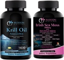 Antarktis Krillöl 1600mg mit Astaxanthin 2mg und Irish Sea Moss Gummis 3000mg mit schwarzem Samenöl und Ashwagandha 2000mg