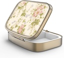 Pille Case Pille Box mit Spiegel Retro 2 Compartment Small Pill Case für Geldbörse oder Tasche Bronze Rechteckige Pille Box oder Vitamine, Fischöl, Ergänzungen, Pille Enthalten Reise-Geschenk(Vintage Floral)