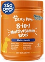 Zesty Paws Hund Multivitamin, Kaubare Hunde Vitamine und Ergänzungen für Hip & Gelenke, Haut & Mantel, Omega 3 Fischöl für Hunde- Senior & Welpen Multivitamin - Huhn- 250ct