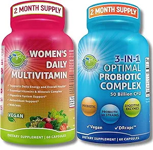 Multivitamin & Probiotic Support Bundle – 3-in-1 Probiotic mit Verdauungsenzymen & Prebiotic & Women’s Daily Multivitamin mit Eisen – Vegan, Non-GMO, Clean Daily Wellness Support