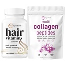 Micro Ingredients Multi Collagen Protein Powder 2 Pounds & Hair Vitamins Complex Kapseln Bundle Pack | Grass-Fed Collagen Peptides | 14-in-1 Advanced Hair Growth Support