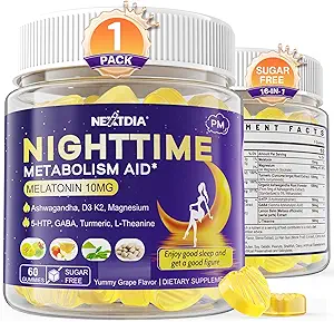 1Pack Melatonin 10mg Gummis, Nachtzeit Metabolismus Gummis für Erwachsene, Crush überschüssige Hoarding während Sie ruhen, fördern gesunde Zzzs, mit Magnesium, Ashwagandha, 5-HTP, GABA, 100% Drug Free, Sugar Free