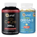 Qunol Ultra CoQ10 200mg Softgels - Ultra High Absorption Coenzym Q10 Supplement - 2 Monate Versorgung - 60 Zähler + Fischöl Omega 3 Mini Softgels, 1000mg Omega 3 EPA + DHA, 3 Monat Versorgung, 180 Zähler