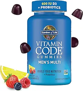Men’s Multivitamin Gummy: Vitamine C, D, E, B & Zink für Energie, Stamina & Stress, Probiotika für Verdauungs- und Immungesundheit, Vitamin-Code, Non-GMO, Gluten-Free, 90 Lemon Berry Gummies, 30 Tage Count