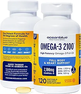 Oceanblue Professional 2100mg | Dreifache Stärke Omega 3 Fischöl-Ergänzung | Burpless | Hohe Potenz EPA DHA | Wild Caught - 120 Count (Pack mit 2) Natürliche Orange Flavor