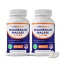 Vitamatic Magnesium Malate 2000mg pro Servieren - 90 Vegetarische Tabletten - Hinzugefügt B6 für maximale Absorption - unterstützt Muskel-, Gelenk- und Herzgesundheit* (2 Flaschen, entflammt)