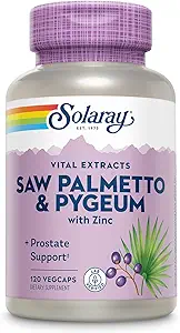 SOLARAY Saw Palmetto and Pygeum - Saw Palmetto for Men and Pygeum Bark - with Zinc, Vitamin B6, Pumpkin Seed and Amino Acids - Prostate Supplements for Men w/Beta Sitosterol, 30 Servings, 120 VegCaps
