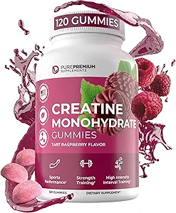 PurePremium Creatine Supplements for Men/Women - Non-GMO Creatine Monohydrate Gummies 5g for Strength, Endurance Support, Muscle Recovery - 120 Gummies