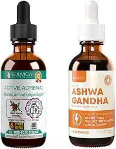 Active Adrenal + Active Ashwagandha - Unterstützung Adrenal Health + Energy - Flüssige Lieferung für bessere Absorption - Rhodiola, Ashwagandha, B-Vitamine, Heilige Basilikum &amp; Mehr!