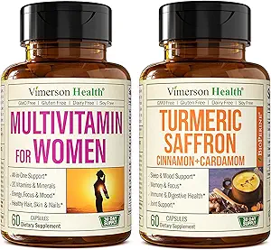 Frauen Multivitamin + Turmeric Saffron Cinnamon & Cardamom Bundle. Frauen Vitamine & Mineralien Formel für Immun- und Gelenkunterstützung, Entzündungsreaktion.