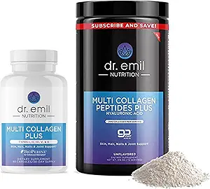 DR. EMIL NUTRITION Komplette Multi Collagen Bundle - Double The Collagen & Double The Hair, Skin & Nails Vorteile - Collagen Peptide Pillen & Collagen Powder Bundle (15 Servierungen)