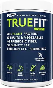 RSP TrueFit Vegan Protein Pulver Meal Ersatz Shake, Pflanzenbasierte Protein + Organische Früchte & Veggies, Fiber & Probiotics, Glutenfrei, Dairy Free