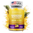 Magnesium Glycinate Gummi 600mg, Non-GMO, Glutenfrei, Magnesiumgummis für Erwachsene & Kinder, Schlaf, Entspannung & Fokus, Ananas Flavor, 60 Count
