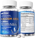 2 Pack Liposomal Kalzium AKG Ergänzung 1500mg mit Vitamin D3 & K2 für Frauen & Männer, Kalziumergänzung mit Magnesium Glycinat, Boron, Probiotics & Vitamin C für Knochenstärke & Energie, 240 Softgels