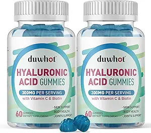 Hyaluronsäure-Gummien, Hyaluronsäure-Ergänzungen mit Vitamin C & Biotin 5000mcg für Haut, Haar, Nägel Gesundheit, Gelenke Ergänzungen für Frauen & Männer, Low Sugar, Vegan, Non-GMO, 60 Zähler