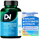 Divinity Nutra Triple Magnesium Complex Supplement,300mg Magnesium Glycinat, Malat & Citrat für Muskeln, Nerven, & Energie, hohe Absorption, 120 Vegan Kapseln,Non-GMO USA Mademoiselle
